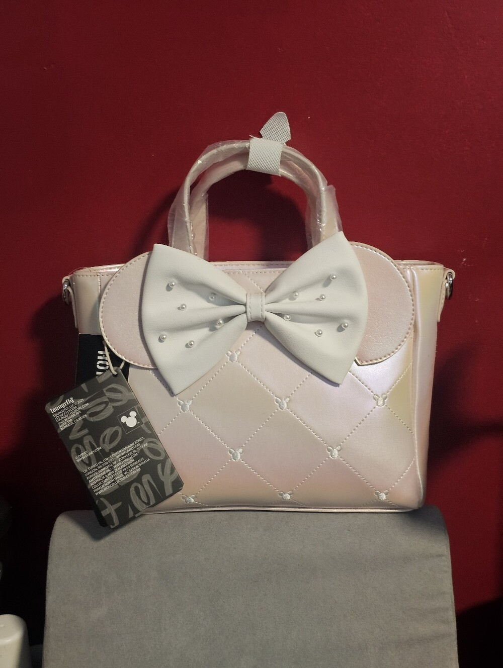 Loungefly Disney Minnie Mouse Pink Pearlescent Finish Mini Satchel Bag - Picture 5 of 12